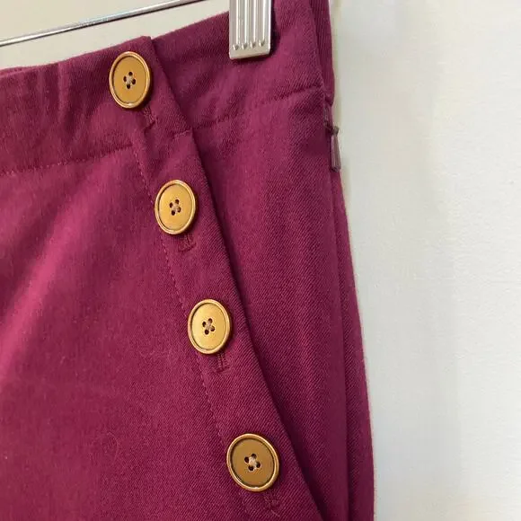 Banana Republic Sloan Size 4 Gold Button Pants Maroon Burgundy Career Preppy - Picture 3 of 5